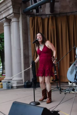 Rebecca Roundman performs on violin with her band Dirty Cello for Friday Night Concert, 2021