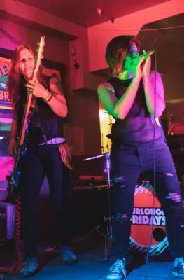 Megan Yates and Minnie Mental of Furlough Fridays rocking the Downlo in Chico, CA in October 2021.