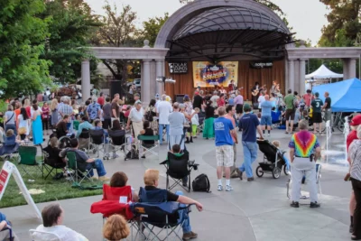 A view from the back of the plaza as Gravybrain performs for Friday Night Concerts