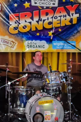 Mega Drocket on drums as  Gravybrain performs during Friday Night Concerts
