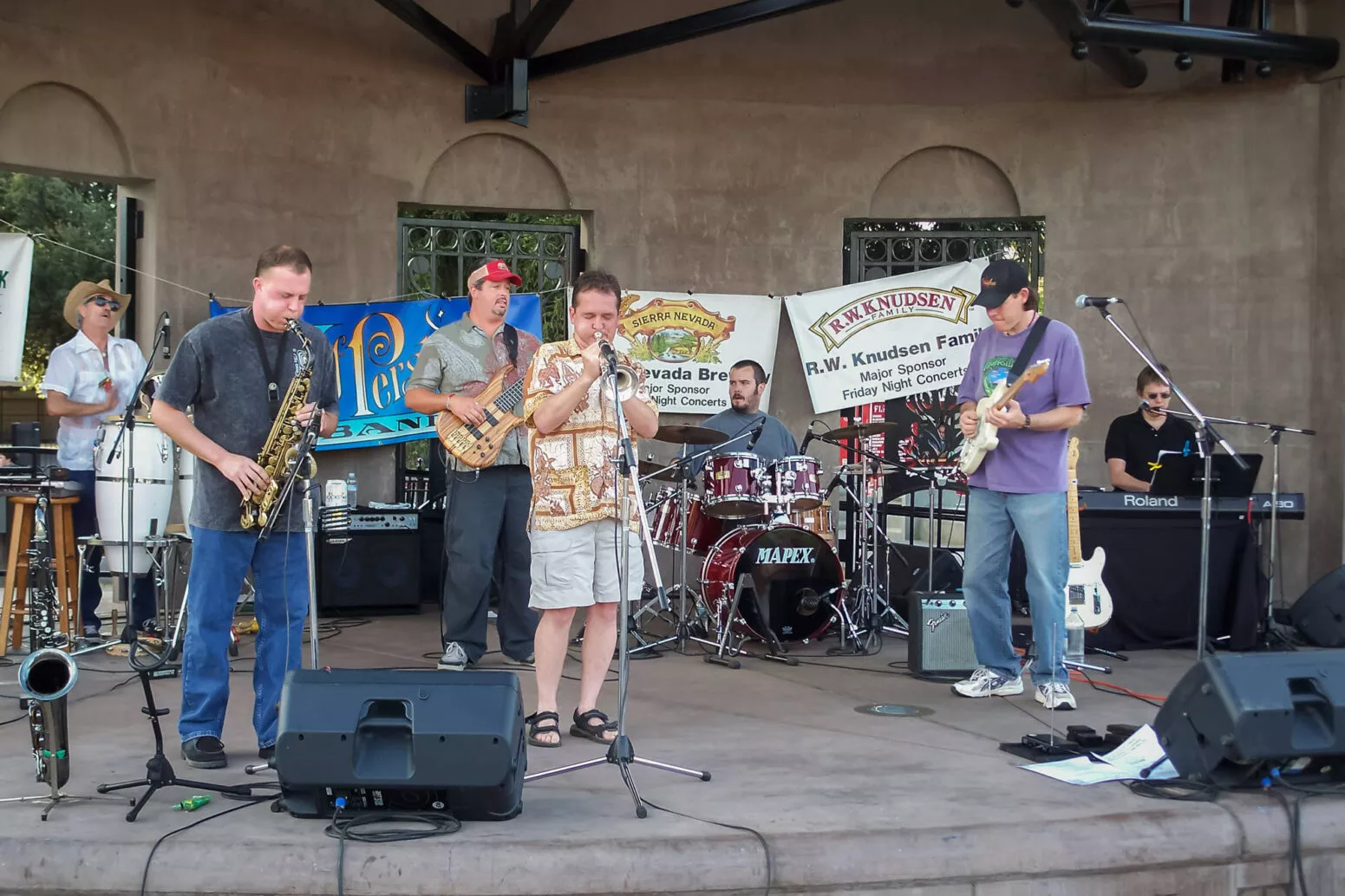 A single image of The Jeff Pershing Band performing for Friday Night Concerts on the Plaza Park stage, 2007.