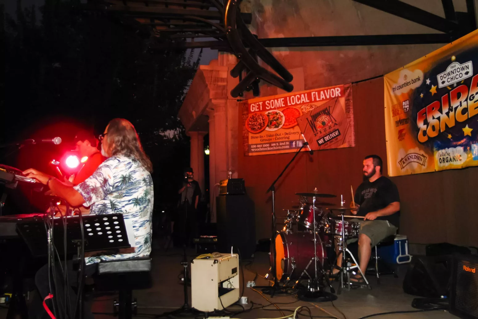 A view of the keyboardist and drummer as The Jeff Pershing Band during Friday Night Concerts.