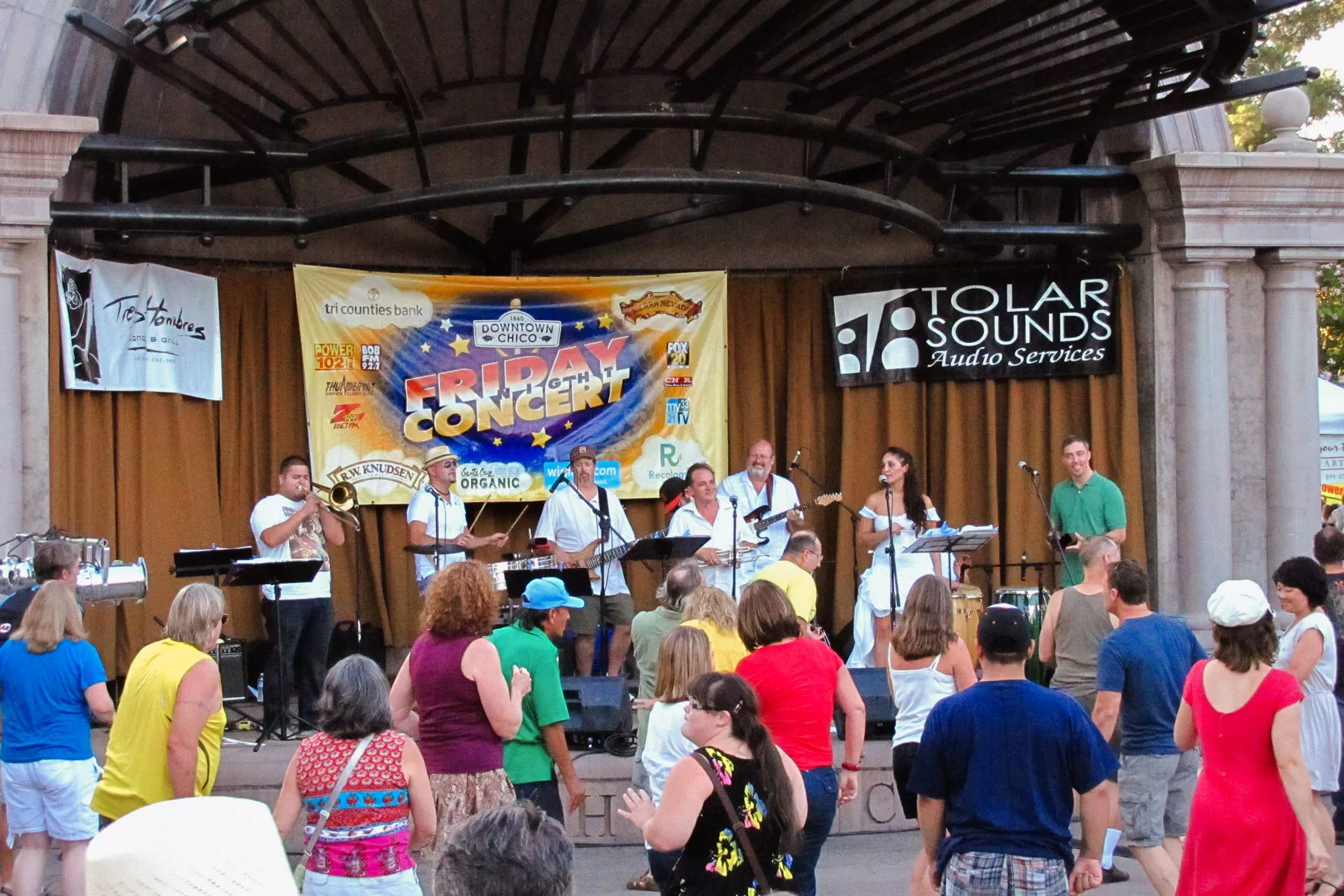 The crowd dancing to Los Papi Chulos at Friday Night Concerts, 2012.