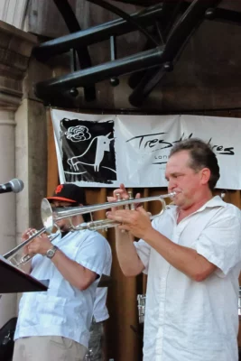 Jeff Daub performing with Los Papi Chulos at Friday Night Concerts, 2012.