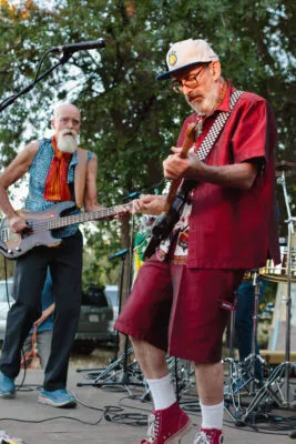 Scott Pressman and Billy Baxmeyer perform with their band, The Night Knights, during a night of music at 2500 Estes Road, May 2022.
