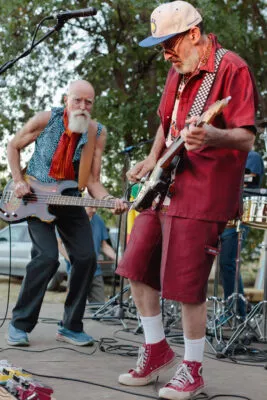 Scott Pressman and Billy Baxmeyer perform with their band, The Night Knights, during a night of music at 2500 Estes Road, May 2022.
